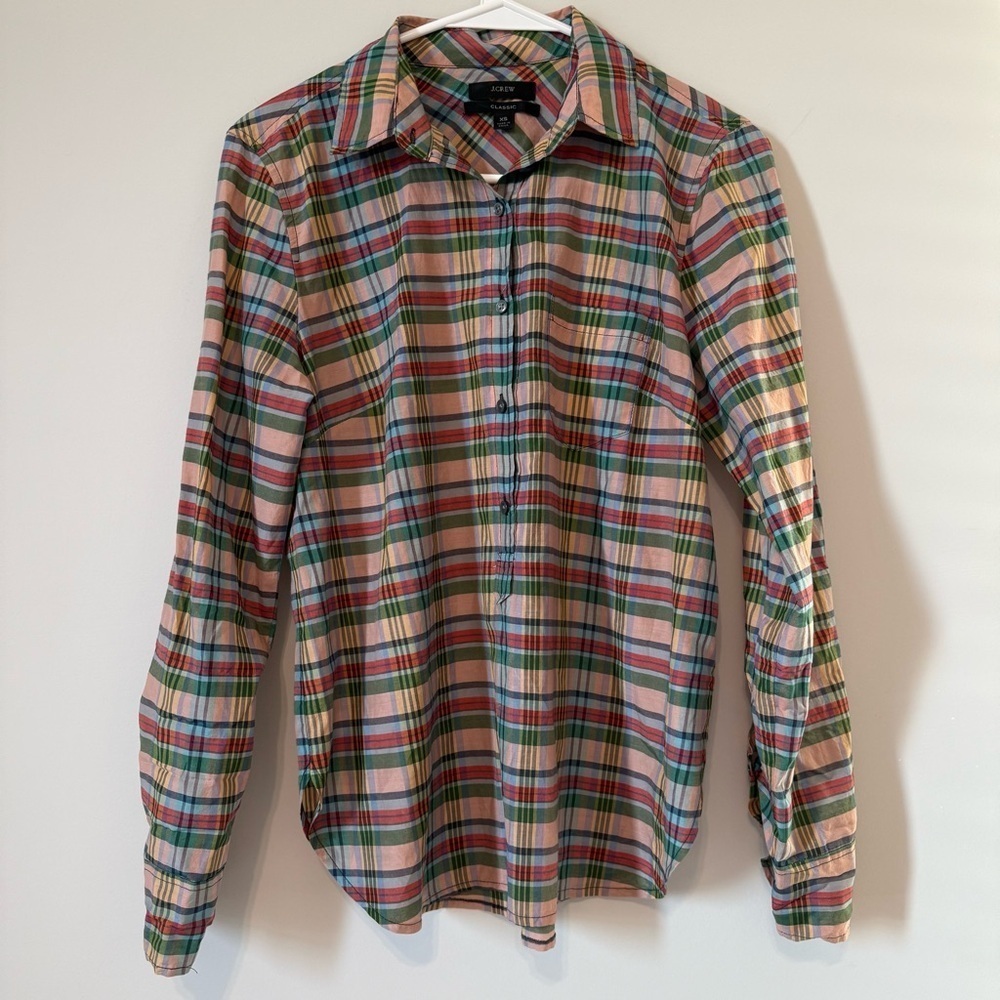 J. Crew Classic Pink Plaid Silk and Cotton Preppy Women’s Shirt - Picture 1 of 11